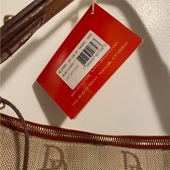 NWT Dooney and Burke Tulip Tassel Tote Handbag - Brand New Brown and Amber - Picture 4 of 12